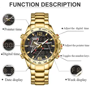 LIGE防水手錶男士時尚商務男士手錶雙顯示夜光計時鬧鐘鋼錶帶男