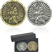 YUJUE Pack of 2 Saint Christopher Car Plaques, Saint Christopher Plaque, Car Lucky Charm, Patron Saint for Drivers and Travellers, with Magnet and 4 Double-Sided Adhesive Stickers