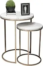 Exquisite Marble Coffee Table, Round Side Table Set of 2 Nesting Tables Stackable Sofa Tables 50cm Low Table & 60cm High Table Set for Living Room, Office, Bedroom(Size:30 * 50CM+40 * 60CM,Color:A)