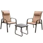Brown 3-Pieces Metal Square 16.5 in. Outdoor Bistro Set Adjustable Back Chairs