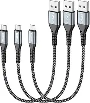 SUNGUY Short Micro USB Cable 【3-Pack 1FT/0.3M】 Nylon Braided USB Micro Charging Cable 18W Fast Charging Cable Lead for Samsung S6 S7 Edge,Tab 4,Moto E4 G5S Plus,Sony Xperia Z3 Z5,Kindle HD and More