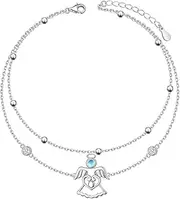 [SHAOAN] 925 Sterling Silver Guardian Angel Moonstone Ankle Bracelets Beaded Anklet Layered Dainty Chain Adjustable Foot Anklets Jewelry Gifts for Women, 1, Sterling Silver, moonstone
