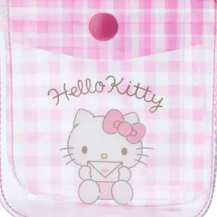Sanrio 三麗鷗 愛心扣環迷你透明包 收納包 Hello Kitty 格紋 763152
