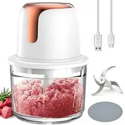 Sunfuny Cordless Food Processor, Mini Food Chopper Wireless with 5-Cup Glass Bowl, 6000mAh Battery USB-C Rechargeable Vegetable Chopper, Electric Meat Blender Garlic Grinder Kitchen Mixer (Rose Gold)