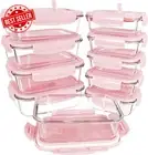 10 Pack Glass Food Storage Containers Meal Prep Airtight BPA-Free Pink