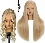 Mannequin Head 100% Human Hair 24" Cosmetology Mannequin Head Doll Head for Hair Styling Hairdresser Manikin Head Training Head Dye Cutting Braiding Practice with Free Clamp Holder(Blonde)