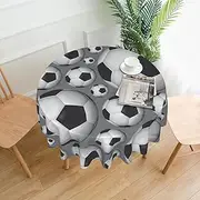 Soccer Tablecloth for Round Table Cloth 60 Inch Waterproof Party Table Covers for Picnic Kitchen Outdoor Grey