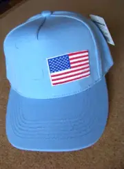 American Flag patch hat cap adjustable kids hook & loop lt blue FREE SHIP c45966