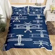 Sketch Airplane Duvet Cover Set Hand Drawn Style Retro Aircrafts Bedding Set for Kids Boys Teens Adults Geometric Lines Circles Planes Quilt Cover with 2 Pillowcases(No Comforter) Full Size 3 Pcs