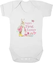 [Second Ave Gift Company] Second Ave Happy First Easter Pink Bunny Rabbit Baby Girl Baby Grow White Shortsleeve Babygrow