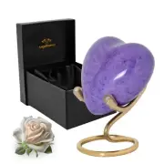 Heart Keepsake Urn with Stand & Box - Mini Cremation Urn for Men & Women (Pur...