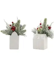 Flora Bunda Set Of 2 Xmas Mix In House Ceramic Pot NoSize White