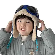 [Générique] Kids Pilot Hat, Winter Trapper Hat, Plush Pilots Hats, Boys Pilot Hats, Boys Plush Trapper Hat with Retro Pilot Design, Perfect for Cold Weather and Outdoor Activities, beige