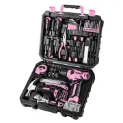 Drill Set: Tool Set with 8V Pink Cordless Drill, Home Tool Kit with Drill,