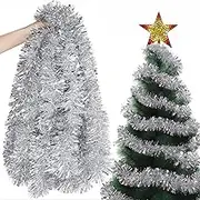 YELINTIAN 59 Feet Christmas Tinsel Garland, Wall Decor Tinsel Christmas Garlands for Decoration, Birthday,Weddings (W:9cm Silver)