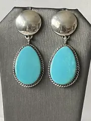 Turquoise Concho Sterling Silver earrings Kingman AVin Joe Navajo post 3168