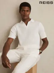 Reiss White Merit Micro-Cable Open-Collar Cotton-Blend Shirt (W24978) | $245