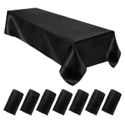 8 Pcs 57"x126" Satin Tablecloth, Rectangle Table Cover,Black