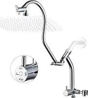[G-Promise] All Metal Shower Diverter with Low Handheld Holder and 13 Inch Curved Adjustable Shower Head Extension Arm, 3-Way Diverter Valve with Pause Mode (Chrome)
