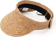 [DJH] Ladies Sun Hat, Women's Summer Floppy UV Protection Hand-Woven Foldable Wide Brim Fisherman Raffia Straw,Brown