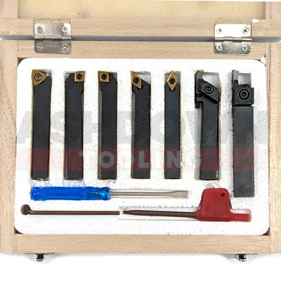 6mm Shank Indexable Lathe Tool Holder Set - Turning, Facing, Parting, Threading