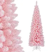 Costway 1.8M Christmas Snow-Flocked Cedar Pine Tree Spruce Xmas Tree Decoration Party Gift Pink