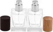 DRESSOOS 2 Pcs Refillable Travel Perfume Bottles Stylish Glass Atomizers with Natural Wood Caps for Trips and Daily Use Efficient and Portable Fragrance Dispenser