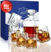 Whiskey Decanter Set 750ml w/ 6 Twisted Glasses for Scotch Bourbon Whisky Gift