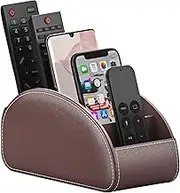 Remote Control Holder with 5 Compartments,Pu Leather Office Organization Storage Caddy Box for Tv Remote,Heater Controllers,Media Player,Office Supplies,Makeup Brush (Brown)