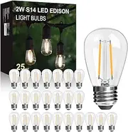 LangPlus+ 25 Pack 2W S14 LED Light Bulbs, E27 Base 2700K Warm White Plastic Shatterproof LED Edison Light Bulbs for Outdoor String Lights, Non- Dimmable 2W Equivalent to 20W Incandescent Bulb
