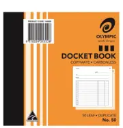 5 x Olympic # 50 DOCKET BOOK CARBONLESS DUPLICATE 50 LEAF 120mm x 125mm 140990