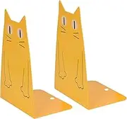 Cat Metal Bookend, Kioneer 1Pair Cute cat Fashion Style Bookend for School Library Shelf Home Office Decoration (Cat Metal Yellow)