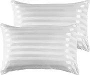 2 Pack Satin Pillowcases for Hair and Skin, Super Soft Silky Pillow Cases with Envelope Closure, Less Friction Less Wrinkles & Frizz (50 x 75cm, White-Striped)