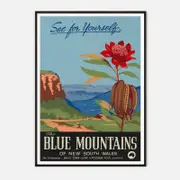 Galrie Stunning Vintage Travel Poster of the Blue Mountains in New South Wales, Black Frame, A4 21 x 30cm (8 x 12inch)