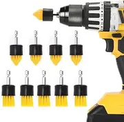 SHIELDPRO 10 Pack 1" Drill Brush Attachment Set, Detailing Brushes for Corners Tile & Grout, Cleaning Scrub Brushes for Cordless Drill, 5 Tapered & 5 Flat Small Brushes