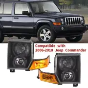 For 06-10 Jeep Commander Headlight Lamps Assembly Pair Black Housing Amber Lens