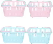 HOOTNEE Stylish Plastic Baskets Set 4 Small Bins for Kitchen Bathroom Playroom Shopping Comfortable Handles
