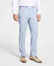 Alfani Men's Slim-Fit AlphaTech Stretch Suit Pants Light Blue Plaid 32W X 32L