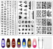 beinkmake 3Pcs Flame Nail Stamping Plate Letter Number Leaves Nail Stamp Templates Nail Art Stamp Plates Image Plate Stainless Steel DIY Reusable Tools with Stamper Scraper for Manicure Printing