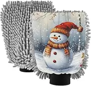 XYMZR Christmas Snowman Winter Absorbent Microfiber Car Wash Mitt, Funny Cute Anime Scratch Free for Cars Cleaning, Home Cleaning Mitts, 2 Pack, 10.24” L x 7.09” W