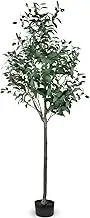 Artificial Olive Tree 6FT/180cm Tall Faux Silk Plant Large Fake Olive Potted Tree with Natural Wood Trunk and Lifelike Fruit for Home Office Decor Indoor with Plastic Planter