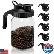 huspossesser Wide Mouth Mason Jar Lids with Handle 6Pack Black, Plastic Mason