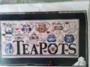 Jeremiah Junction Cross Stitch-"Teapots"-#14 Ct-9x18"
