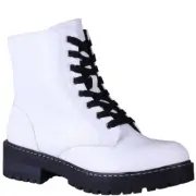 Sugar KAEDY-BOXED Faux White Croco LACE-UP COMBAT BOOT SZ 7M