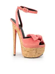 Pink Suede Cork Platform Heel Sandals