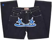[LOGANZ] Men Y2K Pants Jeans Minus-Two Street Hip Hop Jeans, Men's Minus-Two Cargo Y2K Jeans Straight Casual Loose Baggy Jeans Men Y2K Pants Baggy Blue