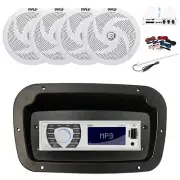 Pyle Marine Radio,Adapter,Spa Bezel,Antenna,Amp w/Kit, 4x 6'' 240W White Speaker