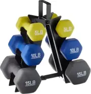 Neoprene Dumbbell Hand Weights Rack with 3 Pairs (5, 10, and 15 Pound)