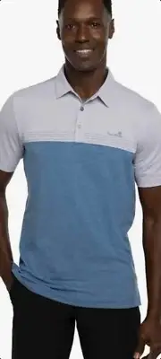 NWT Travis Mathew Gray and Blue Libations Golf Polo Shirt Mens Medium