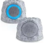 Rock Speakers Outdoor Waterproof Bluetooth Wireless Patio 2 Pack,Solar Powered Rock Speaker Pair with RGB Colors and USB Rechargeable Battery for Outside Deck Pool Yard Garden(C)